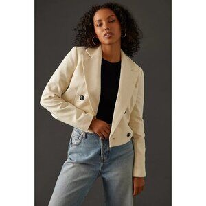 Anthropologie Maeve Cropped Double-Breasted Blazer Jacket Stretch Beige Women XS